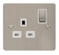 Click Define FPSS535WH Flat Plate 13A Ingot 1G DP Switched Socket - Stainless Steel (White)
