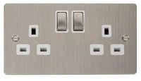 Click Define FPSS536WH Flat Plate 13A Ingot 2G DP Switched Socket - Stainless Steel (White)