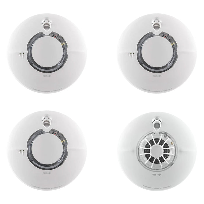 FireAngel Battery Powered FS2126-T 3x Multi-Sensor Smoke & FS1226-T 1x Heat Alarm with 10Yr Sealed Lithium Battery