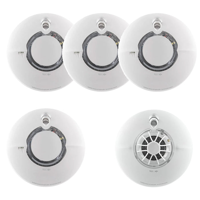 FireAngel Battery Powered FS2126-T 4x Multi-Sensor Smoke & FS1226-T 1x Heat Alarm with 10Yr Sealed Lithium Battery