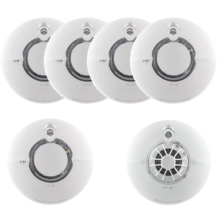 FireAngel Battery Powered FS2126-T 5x Multi-Sensor Smoke & FS1226-T 1x Heat Alarm with 10Yr Sealed Lithium Battery