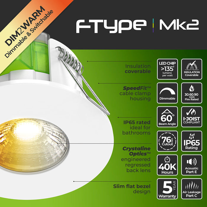Luceco FTF6WD2W FType MK2 4W/6W 690lm Power Change & CCT Change 3000K/4000K Dim2Warm Dimmable IP65 White - Flat (6 Pack)
