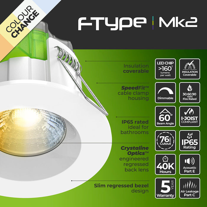 Luceco FTR6WCCT FType MK2 4W/6W 750lm Power Change & 4 Colour CCT 2700K/3000K/4000K/6000K Dimmable IP65 White - Regressed (10 Pack)
