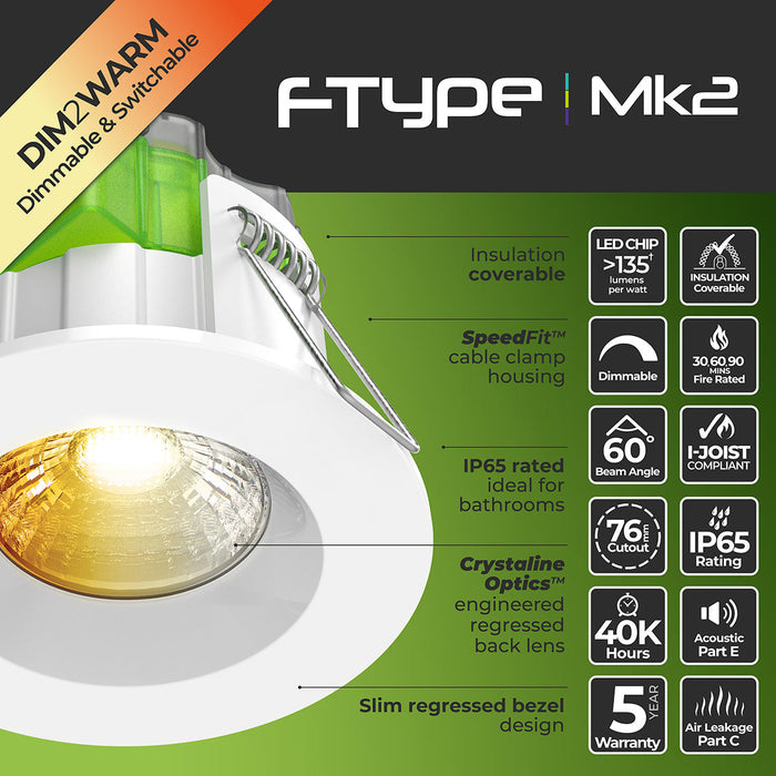 Luceco FTR6WD2W FType MK2 4W/6W 690lm Power Change & CCT Change 3000K/4000K Dim2Warm Dimmable IP65 White - Regressed (6 Pack)