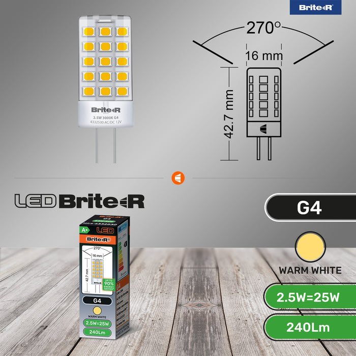 Brite-R 2.5W G4 LED Bulb Warm White 3000K - westbasedirect.com