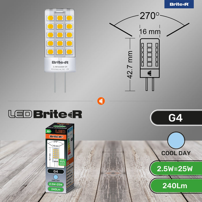 Brite-R 2.5W G4 LED Bulb Cool White 6500K - westbasedirect.com