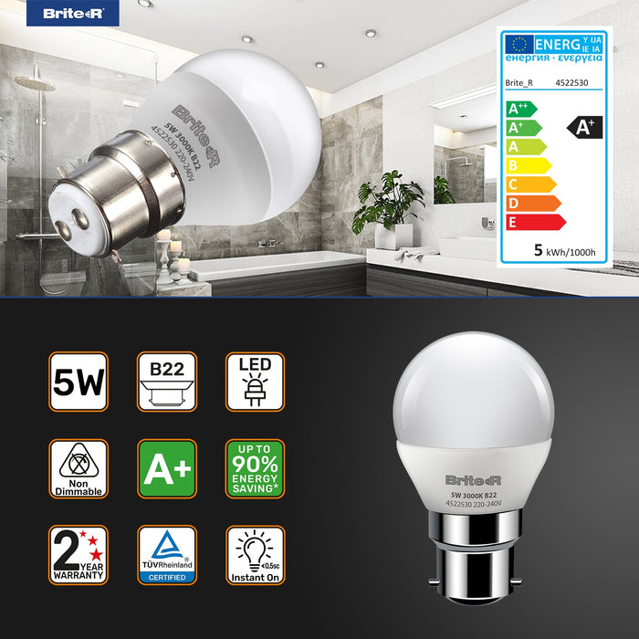 Brite-R 5W B22 BC Golf LED Bulb Warm White 3000K - westbasedirect.com