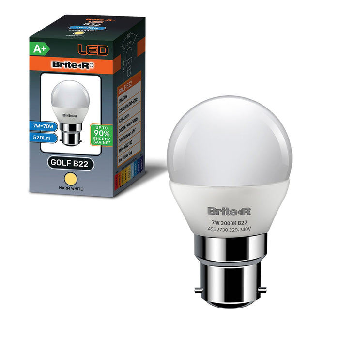 Brite-R 7W B22 BC Golf LED Bulb Warm White 3000K - westbasedirect.com