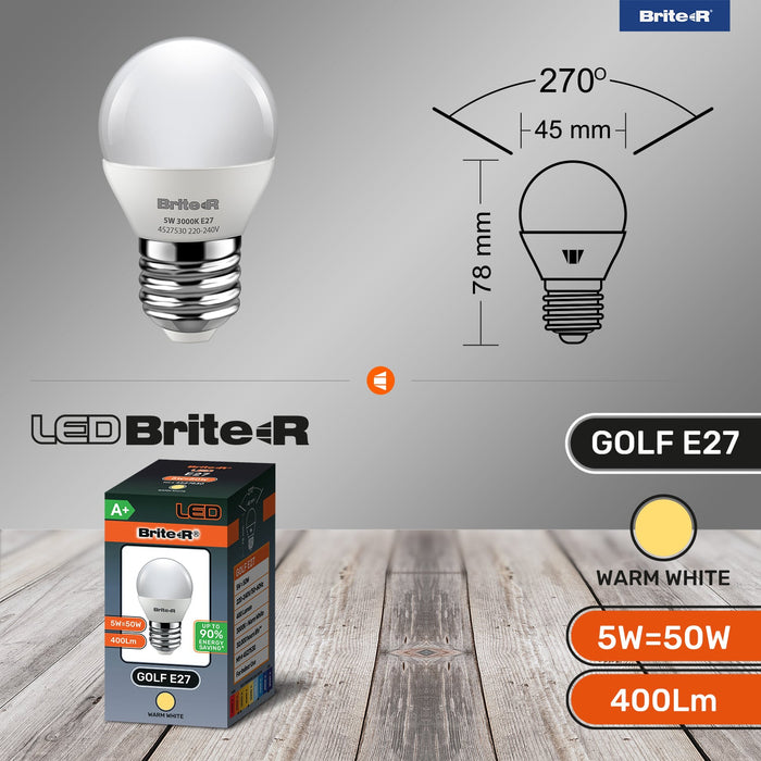 Brite-R 5W E27 ES Golf LED Bulb Warm White 3000K - westbasedirect.com