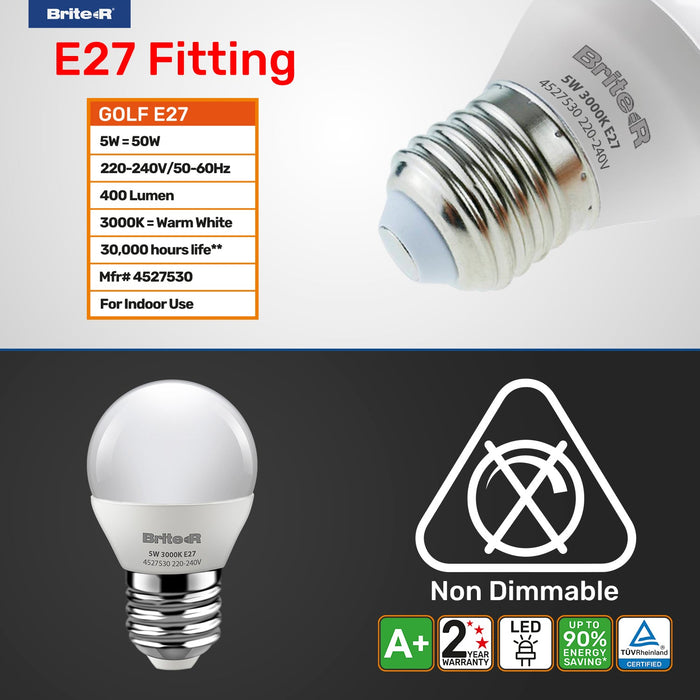 Brite-R 5W E27 ES Golf LED Bulb Warm White 3000K - westbasedirect.com