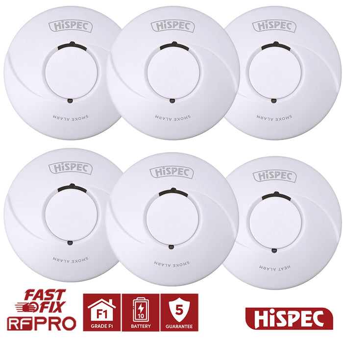 HiSPEC BATTERY Power Radio Frequency 5x Smoke & 1x Heat Detector RF10-PRO with 10Yr Sealed Lithium Battery - westbasedirect.com