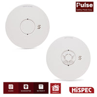 HiSPEC PULSE Mains 1x Optical Smoke Alarm & 1x Heat Alarm c/w 10 Year Lithium Battery Backup (Full Unit)