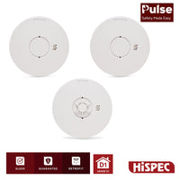 HiSPEC PULSE Mains 2x Optical Smoke Alarm & 1x Heat Alarm c/w 10 Year Lithium Battery Backup (Full Unit)