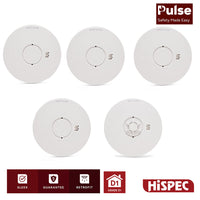 HiSPEC PULSE Mains 4x Optical Smoke Alarm & 1x Heat Alarm c/w 10 Year Lithium Battery Backup (Full Unit)