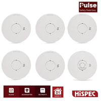 HiSPEC PULSE Mains 5x Optical Smoke Alarm & 1x Heat Alarm c/w 10 Year Lithium Battery Backup (Full Unit)