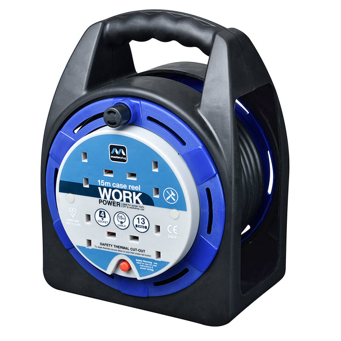 Masterplug 4 Socket 15m 13A Case Reel - Blue - westbasedirect.com