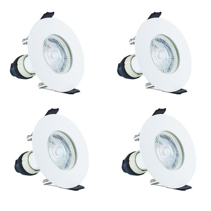 Integral ILDLFR70D001-4 Evofire Fire Rated Downlight 70mm Cutout IP65 White Round +GU10 Holder (4 Pack)