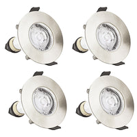 Integral ILDLFR70D002-4 Evofire Fire Rated Downlight 70mm Cutout IP65 Satin Nickel Round +GU10 Holder (4 Pack)