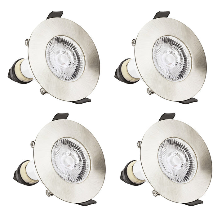 Integral ILDLFR70D002-4 Evofire Fire Rated Downlight 70mm Cutout IP65 Satin Nickel Round +GU10 Holder (4 Pack)