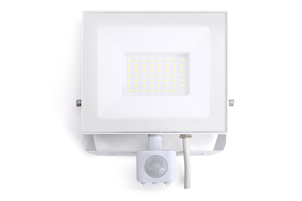 Integral ILFLE044 Compact Slim Floodlight PIR 50W 5000Lm 4000K 120 Beam 100Lm/W IP65 IK08 White