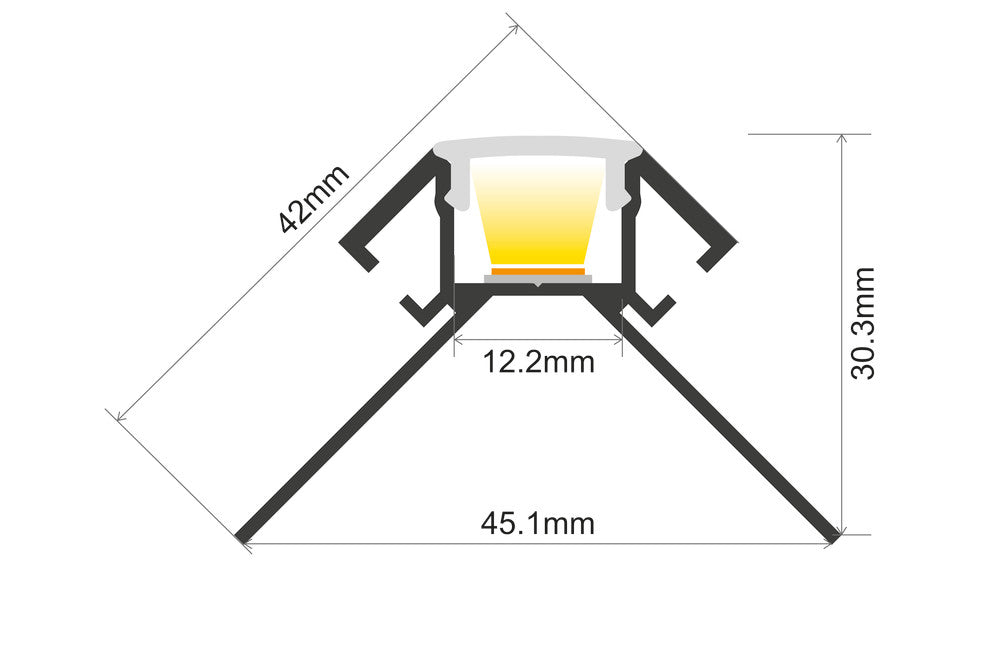 Integral ILPFC161 2m Aluminium Frosted Diffuser Corner Surface Mount Profile for IP65 12mm Width Strip with 2 Endcaps