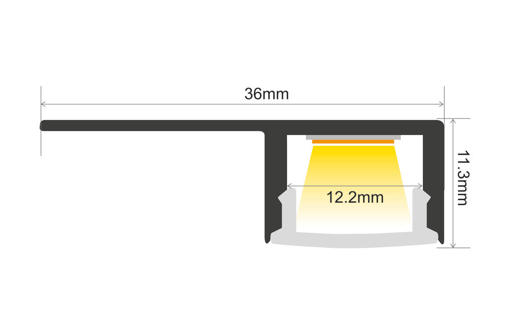 Integral ILPFR153 2m Aluminium Frosted Diffuser Recessed Profile for IP65 12mm Width Strip with 2 Endcaps