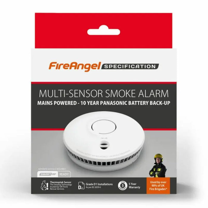 FireAngel SM-SN-1 Mains Powered Multi-Sensor Smoke Alarm with 10 Year Battery Lithium Back-up - westbasedirect.com