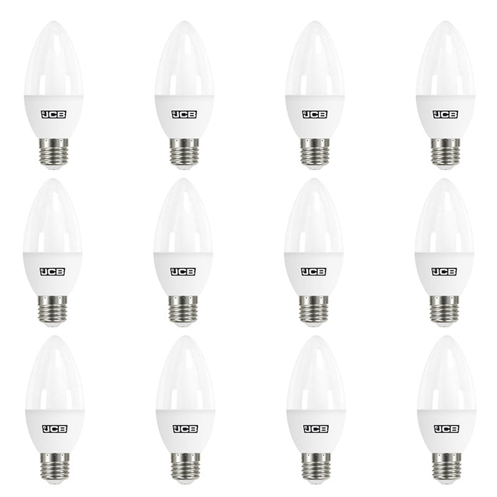 JCB S10983 E27 ES Candle LED Bulb Opal 4.9W 470lm Warm White 3000K (12 Pack)