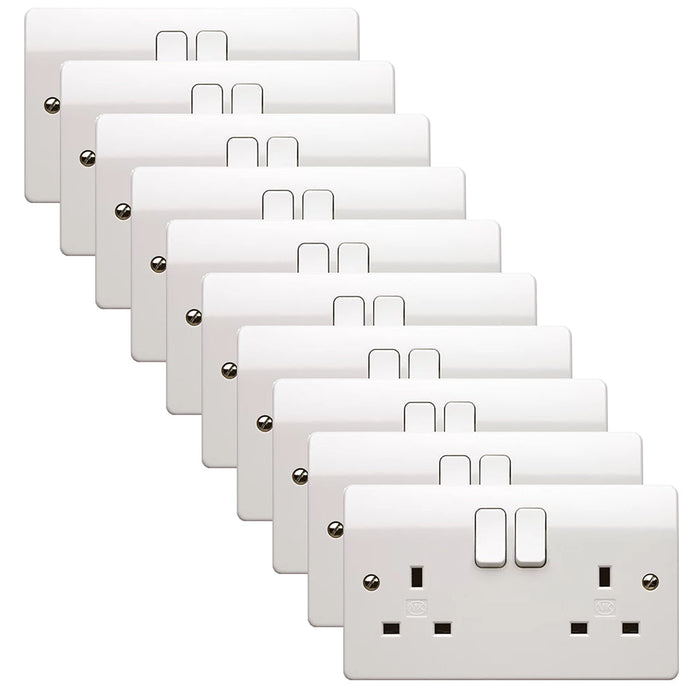 MK Logic Plus K2747WHI White Moulded 13A 2 Gang DP Switched Socket (10 Pack)