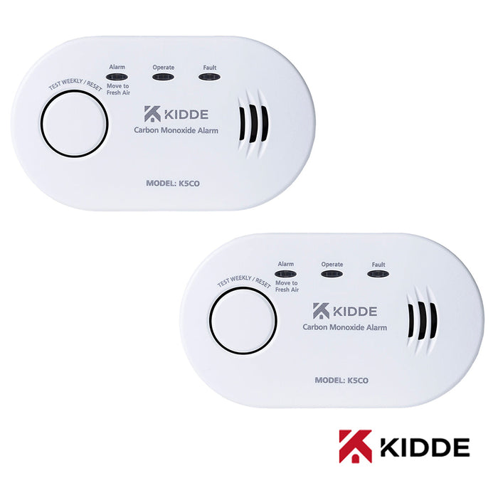 Kidde K5CO Battery Powered Carbon Monoxide Alarm Compact, Alkaline Batteries, 10 Year Sensor Life (Boxed) (Twin Pack)