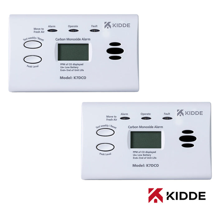 Kidde K7DCO Battery Powered Carbon Monoxide Alarm Alkaline Batteries, 10 Year Sensor Life with Digital Display (Twin Pack)