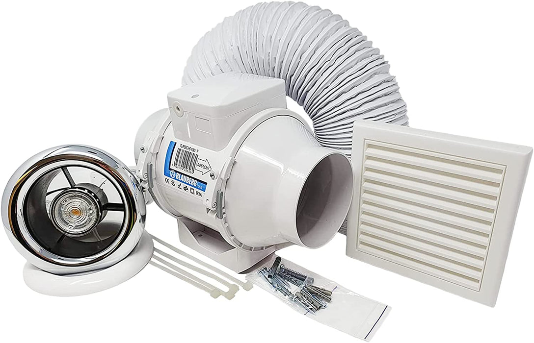 Blauberg Turbo-E Bathroom Shower Fan Kit 100mm with Timer & LED Light - westbasedirect.com