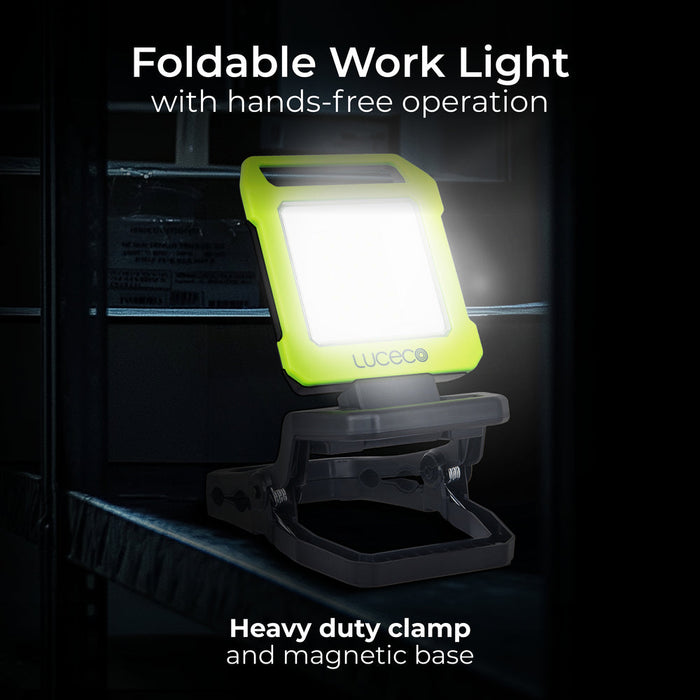 Luceco LILC10G65 Rechargeable Folding Clamp Worklight 1000lm 9W 6500K - USB Charged