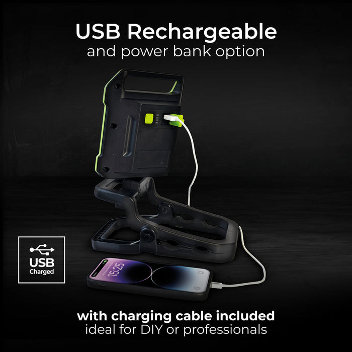 Luceco LILC10G65 Rechargeable Folding Clamp Worklight 1000lm 9W 6500K - USB Charged