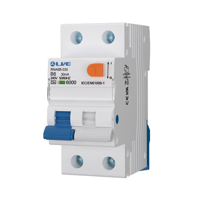 LIVE Electrical RNA6B-030 Double Pole 6A B Curve 6kA 30mA Type A Bidirectional RCBO - westbasedirect.com