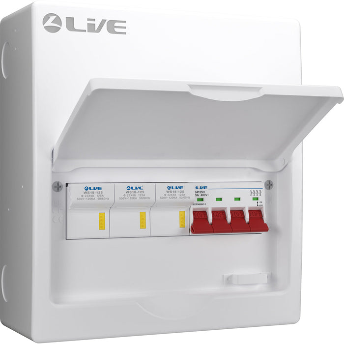 LIVE Electrical LSFS125 Three Phase Metal Fused Switch c/w 4P 125A Main Switch & 3x125A Fuse Holders