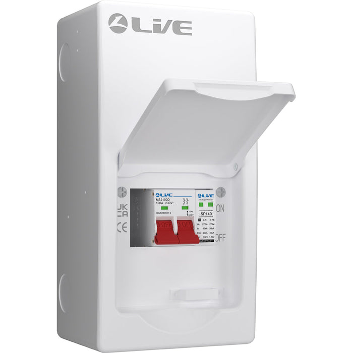 LIVE Electrical LSMC04S-SP 4 Module Metal Clad Consumer Unit c/w 100A Main Switch +20/40kA SPD (1 Usable Way)