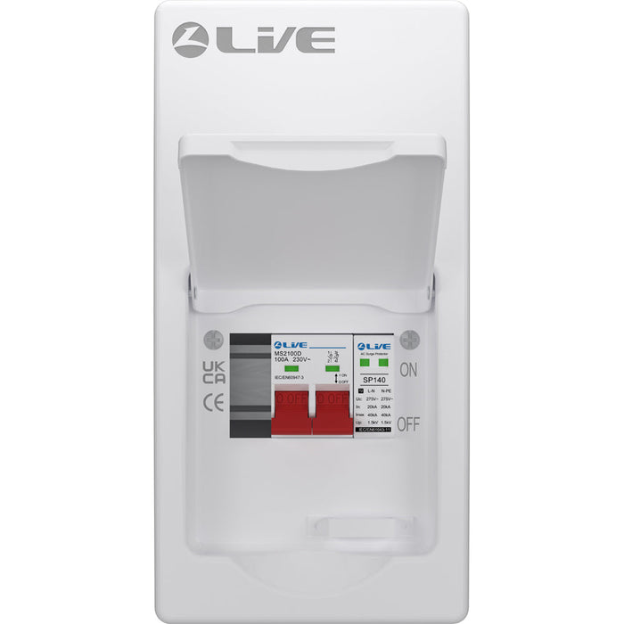 LIVE Electrical LSMC04S-SP 4 Module Metal Clad Consumer Unit c/w 100A Main Switch +20/40kA SPD (1 Usable Way)