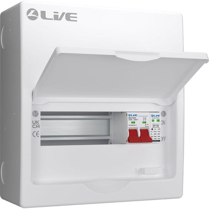 LIVE Electrical LSMC10S-SP 10 Module Metal Clad Consumer Unit c/w 100A Main Switch +20/40kA SPD (7 Usable Way)