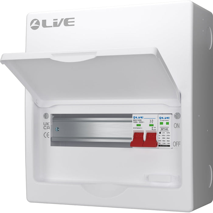 LIVE Electrical LSMC10S-SP 10 Module Metal Clad Consumer Unit c/w 100A Main Switch +20/40kA SPD (7 Usable Way)