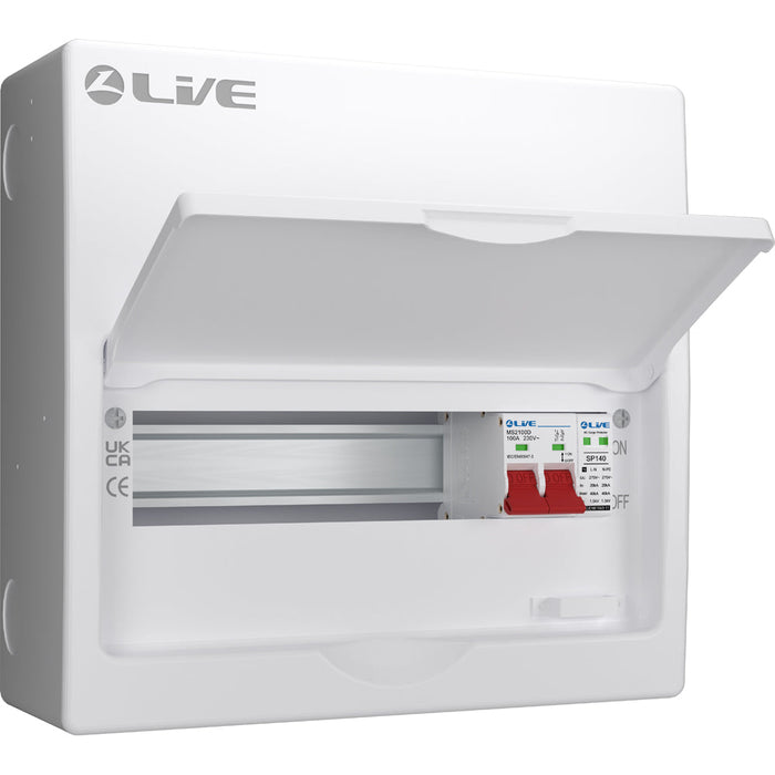 LIVE Electrical LSMC12S-SP 12 Module Metal Clad Consumer Unit c/w 100A Main Switch +20/40kA SPD (9 Usable Way)