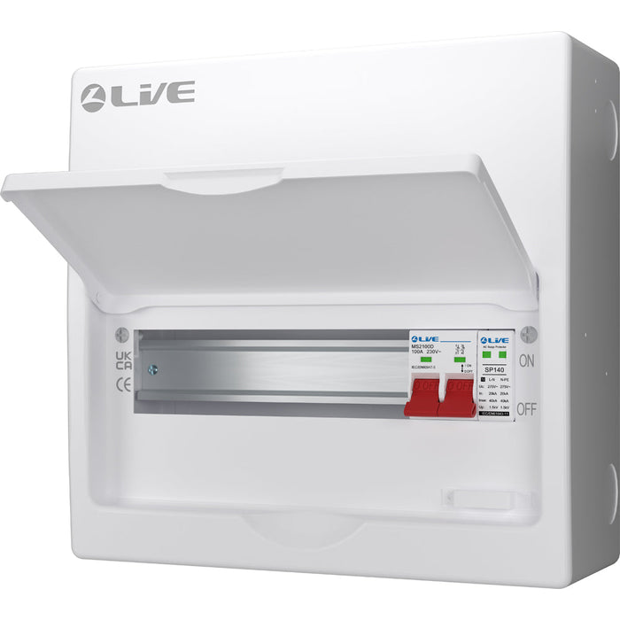 LIVE Electrical LSMC12S-SP 12 Module Metal Clad Consumer Unit c/w 100A Main Switch +20/40kA SPD (9 Usable Way)