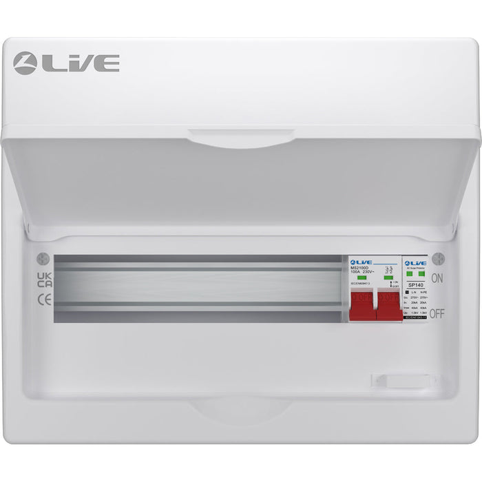 LIVE Electrical LSMC14S-SP 14 Module Metal Clad Consumer Unit c/w 100A Main Switch +20/40kA SPD (11 Usable Way)