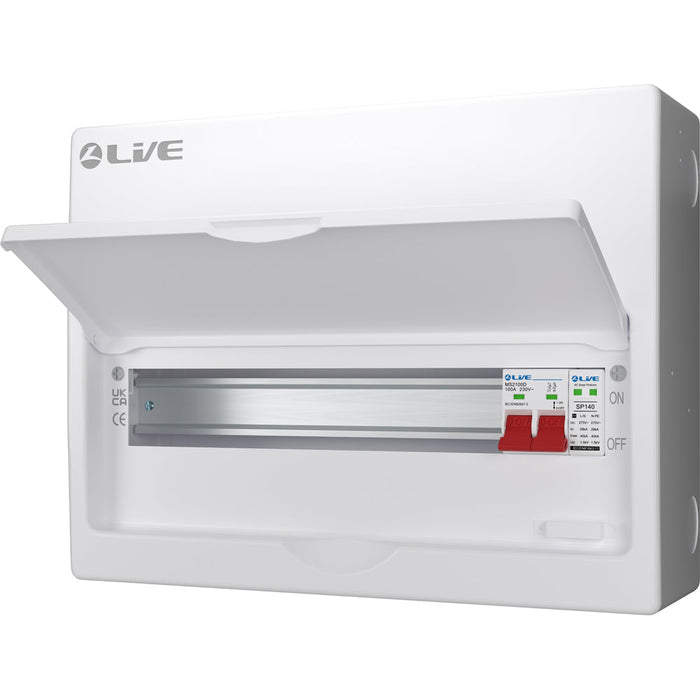 LIVE Electrical LSMC16S-SP 16 Module Metal Clad Consumer Unit c/w 100A Main Switch +20/40kA SPD (13 Usable Way)
