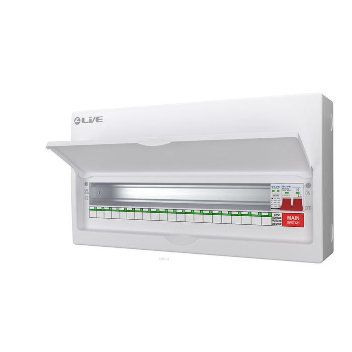LIVE Electrical LSMC24M-SP 24 Module Metal Clad Consumer Unit c/w 125A Main Switch +20/40kA SPD (21 Usable Way) - westbasedirect.com