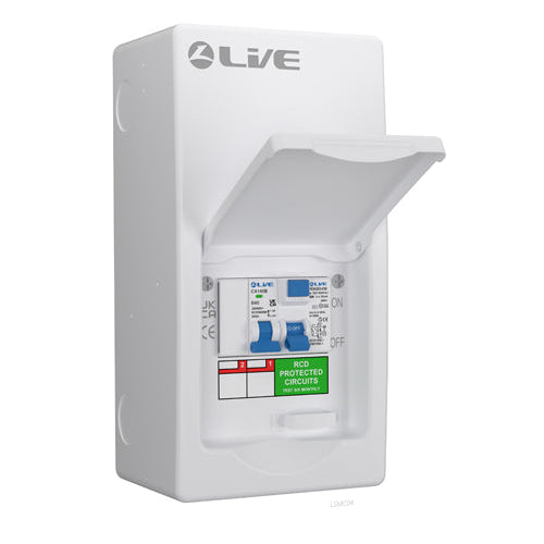 LIVE Electrical LSSU6340 4 Way IP40 Metal Shower Unit with 63A 30mA Type A RCD, B40A MCB - westbasedirect.com
