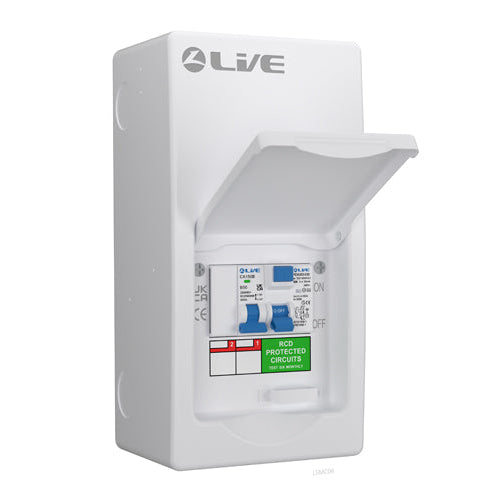 LIVE Electrical LSSU6350 4 Way IP40 Metal Shower Unit with 63A 30mA Type A RCD, B50A MCB - westbasedirect.com