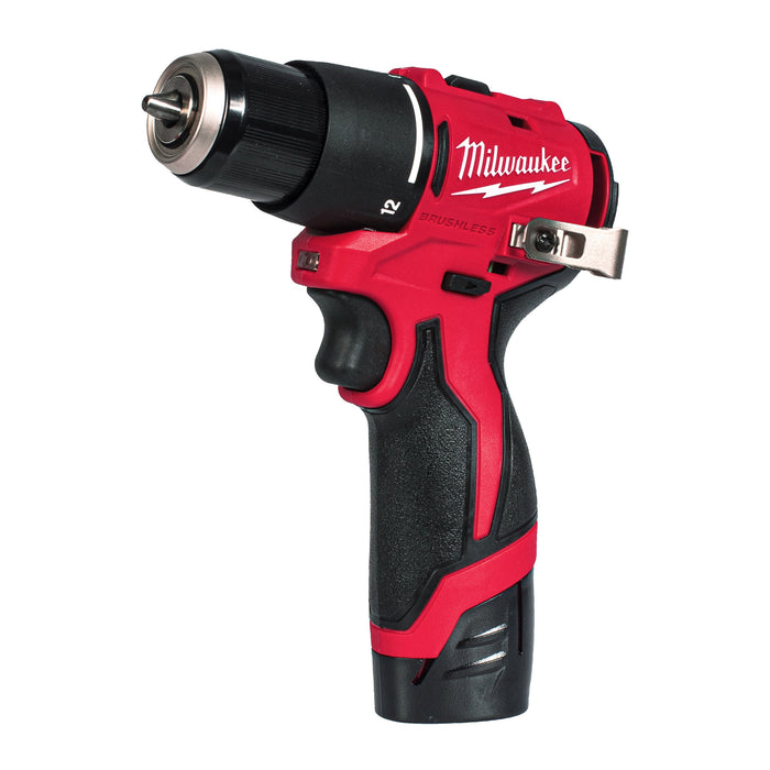 Milwaukee M12BLPDRC-202C 12V FUEL Brushless Compact Percussion Drill, 2x 2.0Ah Batteries, Charger & Case - westbasedirect.com