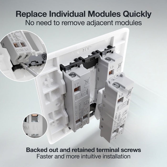 BG GridLite M142PR 20A 2-Way Retractive Switch Module "PRESS" - White