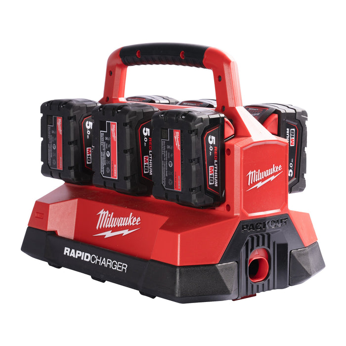 Milwaukee M18PC6 6-Bay+M18B4 Kit - 18V PACKOUT Compatible Charger 240V + 2x M18B4 4.0Ah Li-ion Batteries